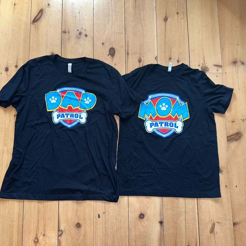 Bella+Canvas Mom Dad Patrol Paw Patrol Matching T-Shirt Set Tee L & XL Birthday